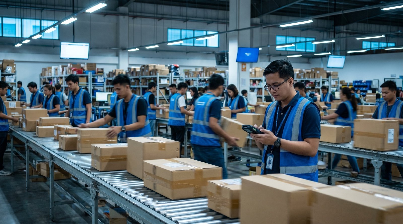 Inspire warehouse floor staged and staffed for a peak-volume sale day