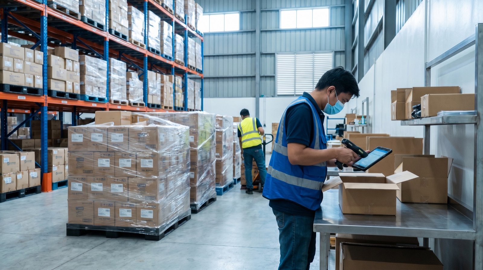 An Inspire operator scanning and counting inbound inventory at the receiving station